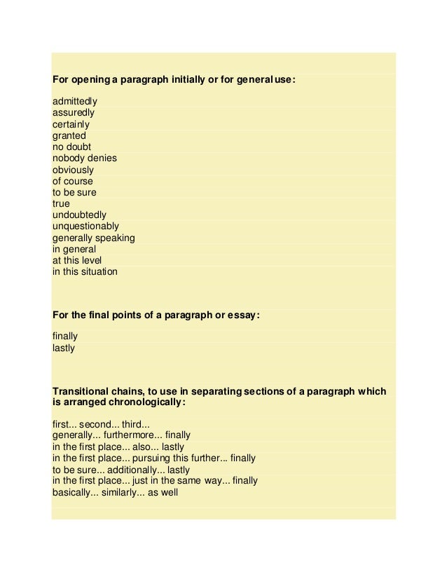 transitions for essay